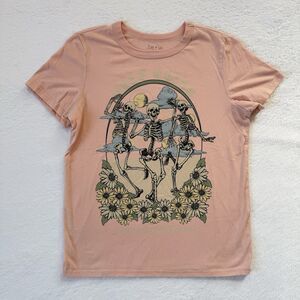 Zoe + Liv Keep Going Tee Shirt Women's Size XS Peach Skeleton Daisy Short Sleeve
